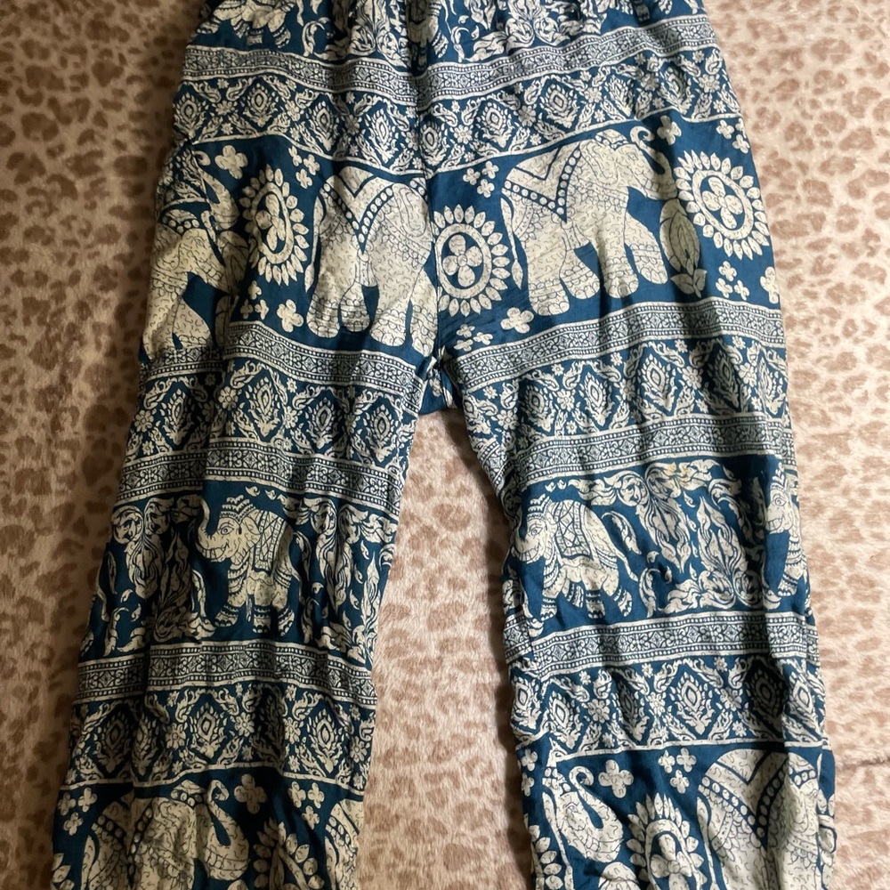 Elephant Print Blue Pants